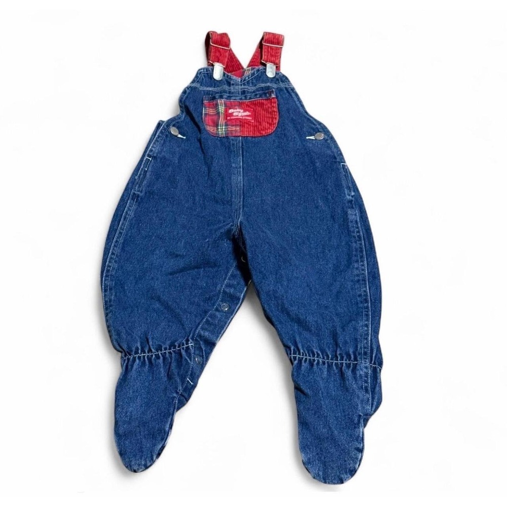 Vintage Baby B'Gosh OshKosh Denim Footed Overalls 6-9M Plaid Corduroy 90s